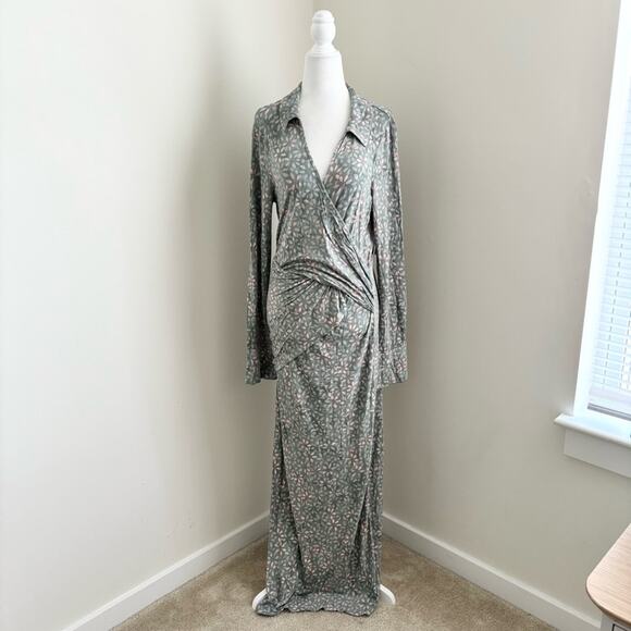 Free People NWT Shayla Wrap Maxi Dress Midi Long Sleeve V-Neck Printed Design - Picture 2 of 7